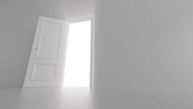 3d render shine of an open door in a bright room 4k