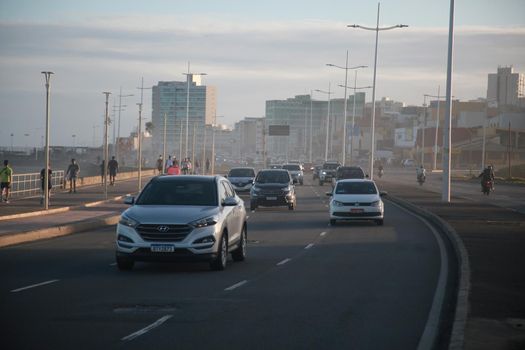 salvador, bahia, brazil - july 19, 2022: vehicle traffic on a street in downtown Salvador.