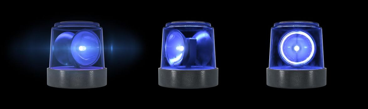 3d render blue warning light with flare on a black background in 7k