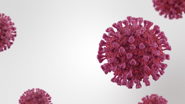 3d rendring parasitic coronavirus of red color on a white background in 4k