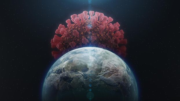 3d rendering Coronavirus covering the earth in space in 4k