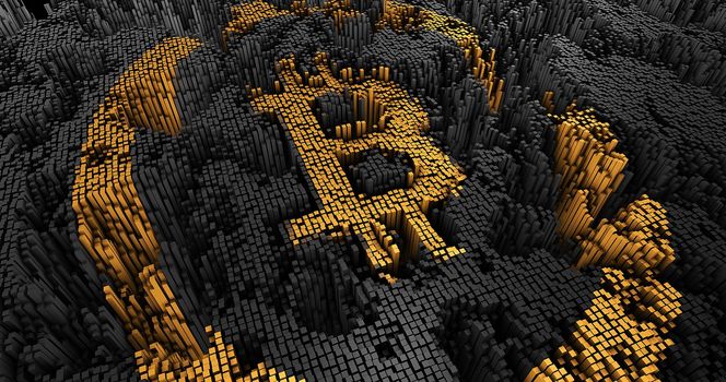 3D render The abstract bitcoin of the many squares 4k