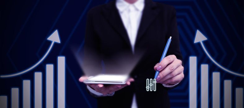 Businessman in suit holding tablet symbolizing successful teamwork.