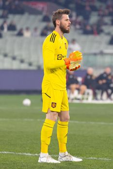 MELBOURNE, AUSTRALIA - JULY 19: David De Gea of Manchester United playing against Crystal Palace in a pre-season friendly football match at the MCG on 19th July 2022