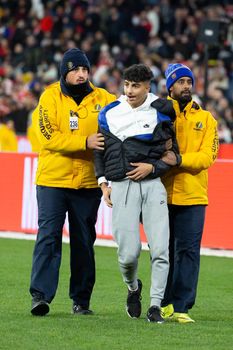 MELBOURNE, AUSTRALIA - JULY 19: Pitch invader as Crystal Palace plays Manchester United in a pre-season friendly football match at the MCG on 19th July 2022