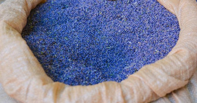 Dry lavenders in a bag on the market in Provence