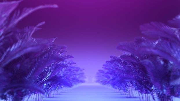 3D rendering Abstract corridor of blue-violet plants 4k