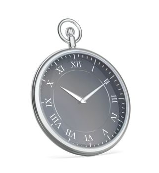 Silver pocket watch on white background
