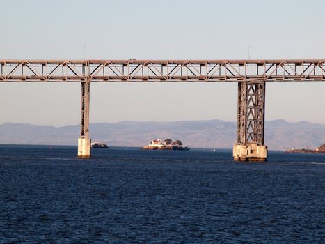 Richmond-San Rafael Bridge California with The Brothers island in the distance.