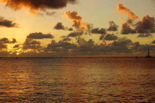 Dusk light over the ocean at Hale'iwa Beach Park on the North Shore of Oahu.    