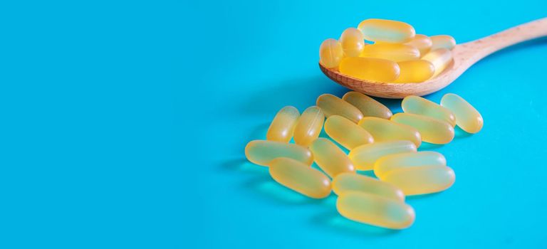 Fish oil tablets. Omega-3 gel capsules. selective focus.medica