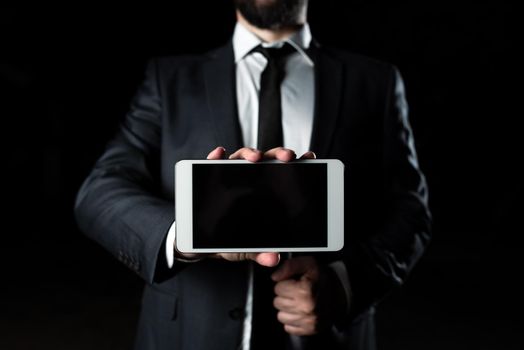 Businessman Presenting Important Informations On Phone Screen.