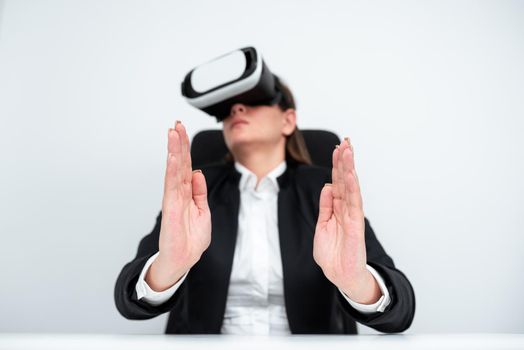 Woman Wearing Virtual Reality Simulator During Professional Training.