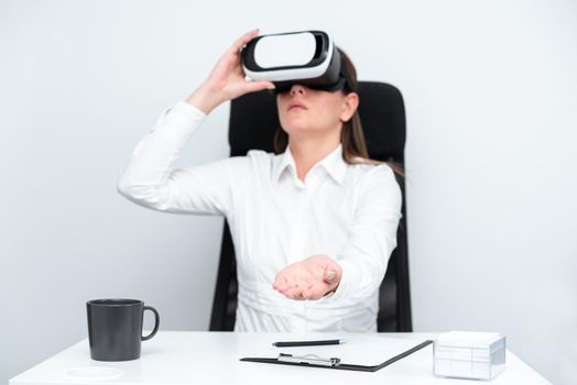 Woman Learning Professional Skill Through Virtual Reality Simulator.