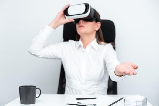 Woman Learning Professional Skill Through Virtual Reality Simulator.