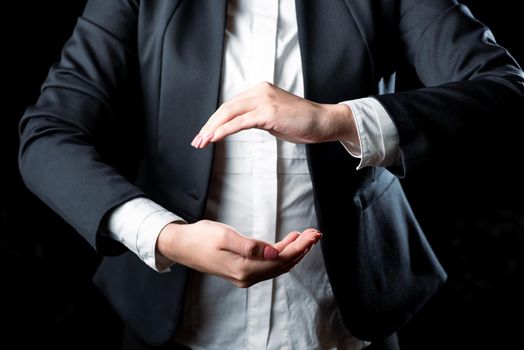 Businesswoman In Suit Holding New Important Message Between Hands.