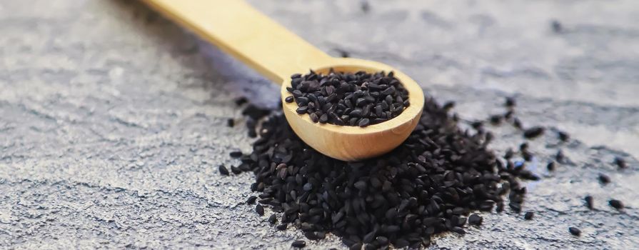 black wool cumin seeds.selectiv focus.