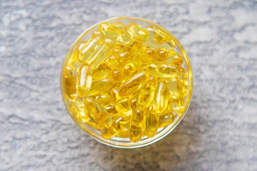 Omega-3 fish oil capsules. Selective focus.medical