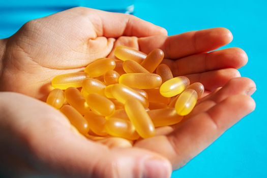 Fish oil tablets. Omega-3 gel capsules. selective focus.medica