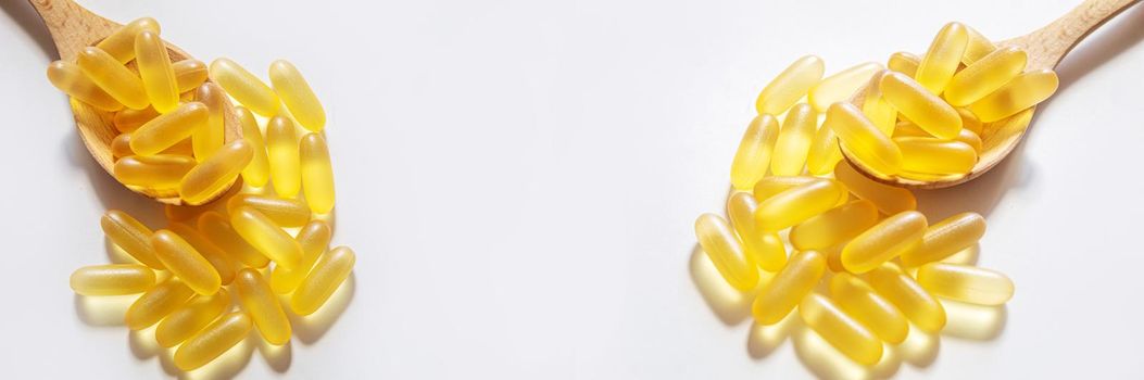 omega 3 gel capsules isolated on white background.selective focus.food