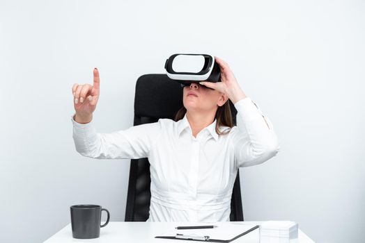 Woman Gesturing While Learning Skill Through Virtual Reality Simulator.