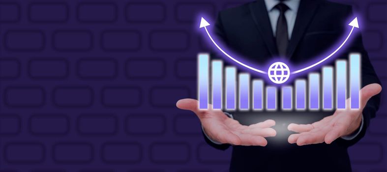 Businessman Holding Growth Graph Over Hands And Showing New Data.