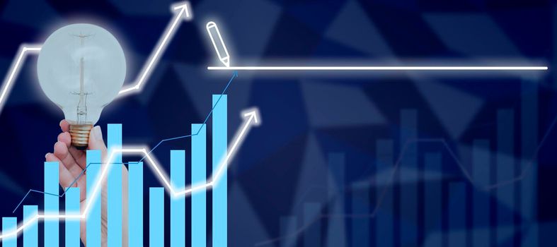 Woman Holding Light Bulb Showing Digital Bar Graph And Presenting Ideas.