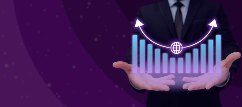 Businessman Holding Growth Graph Over Hands And Showing New Data.