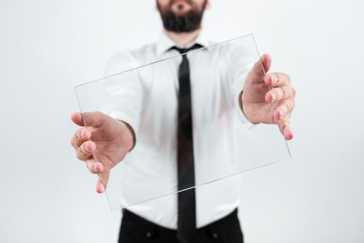 Businessman Holding Glass Showing New Ideas To Achieve Goals.