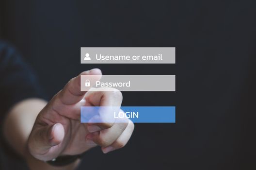 Businessman touching on virtual screen Password Usename or email login account online.