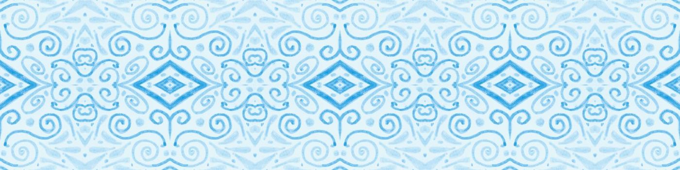 Vintage blue ceramic. Mexican modern illustration. Azulejo portugal pattern. Abstract tile mosaic. Floral majolica texture. Retro portuguese design. Seamless blue ceramic.