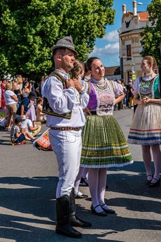 Straznice, Czech Republic - June 25, 2022 International Folklore Festival. Slovaks in folk costumes at the festival in Straznice