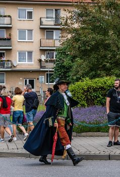 Straznice, Czech Republic - June 25, 2022 International Folklore Festival A man in a folk costume of a steward, at the festival