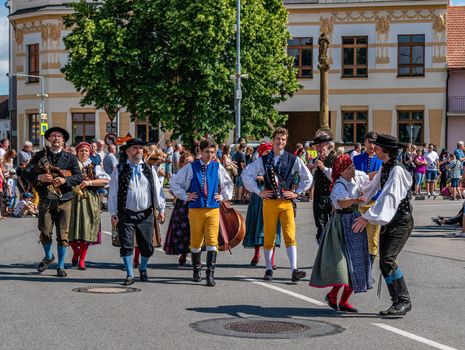 Straznice, Czech Republic - June 25, 2022 International Folklore Festival Men and Women in South Bohemian Folk Costumes