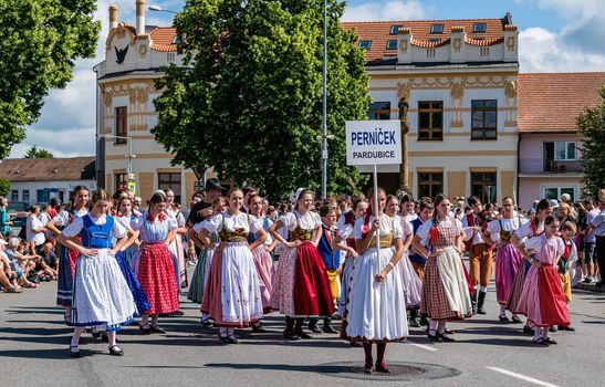 Straznice, Czech Republic - June 25, 2022 International Folklore Festival. Parade of the Folokorist Festival in Straznice