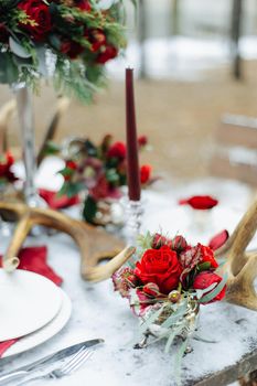 Winter Wedding decor with red roses