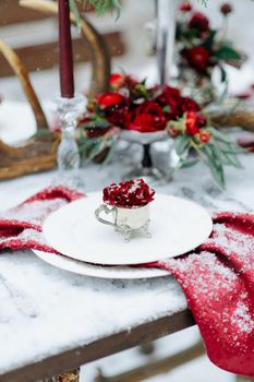 Winter Wedding decor with red roses