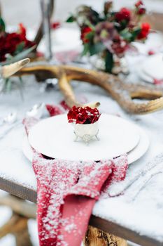 Winter Wedding decor with red roses