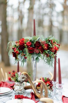 Winter Wedding decor with red roses