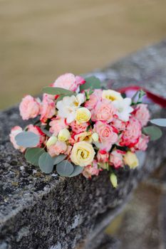 wedding bouquet on the pavement