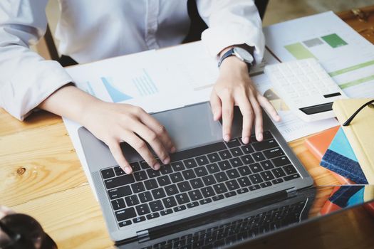 freelance concept,female using computers to design work as ordered by customers at home