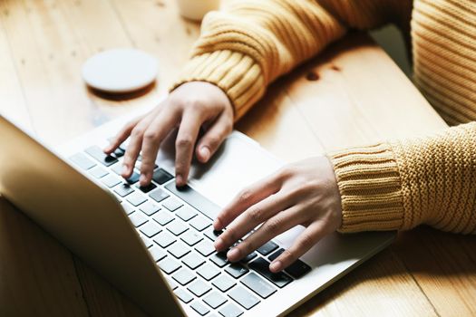 freelance concept,female using computers to design work as ordered by customers