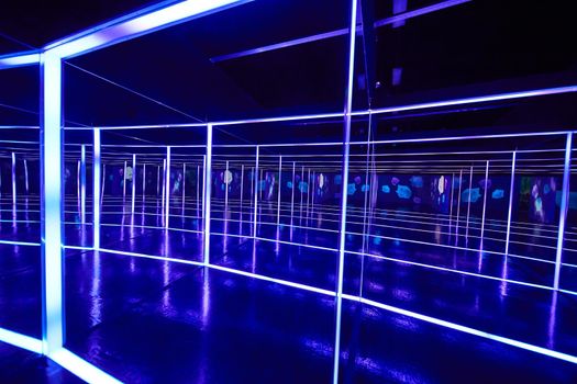 Image of Hallway of infinity mirrors and lights