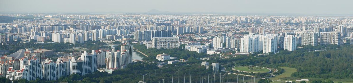 panorama view of of singapore city buildings.,