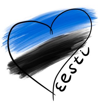 Estonia eesti heart with the name of country and flag colors blue black white. National independence restoration day, august holiday, freedom state celebration, patriotic symbol object love banner