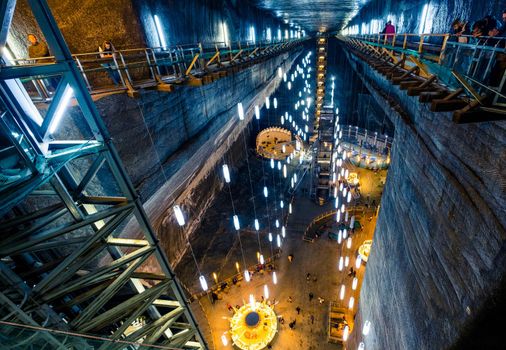 Turda, Romania - 27 october 2019: Famous salt mine Salina Turda in Romania