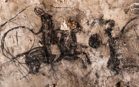 Charcoal Ancient painting on cave wall in Cappadocia, Turkey