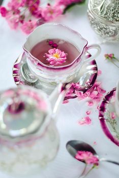 retro porcelain cup of hot rose tea. High quality photo