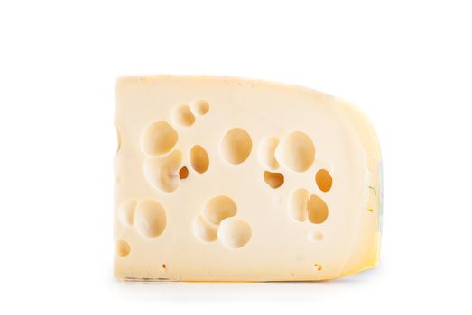 fresh holand cheese with holes isolated on white background