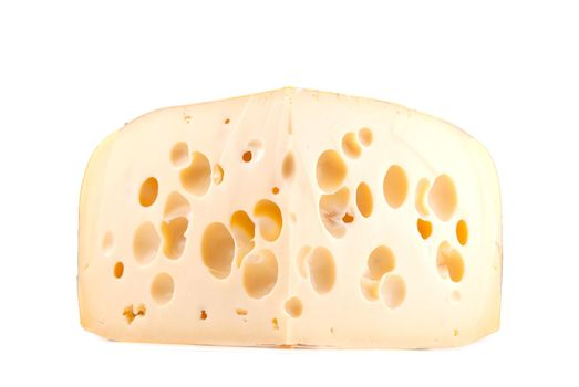 fresh holand cheese with holes isolated on white background